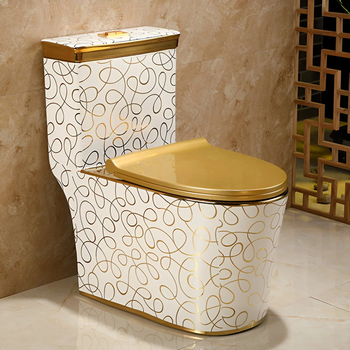 Luxurious Golden One-Piece Cyclone Flush S-Trap Toilet for Villa Bathrooms