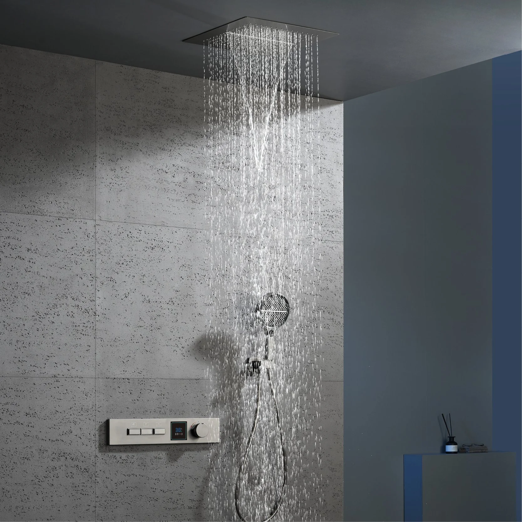 Luxury Gun Gray Wall-Mounted Brass Shower System with LED Digital Display