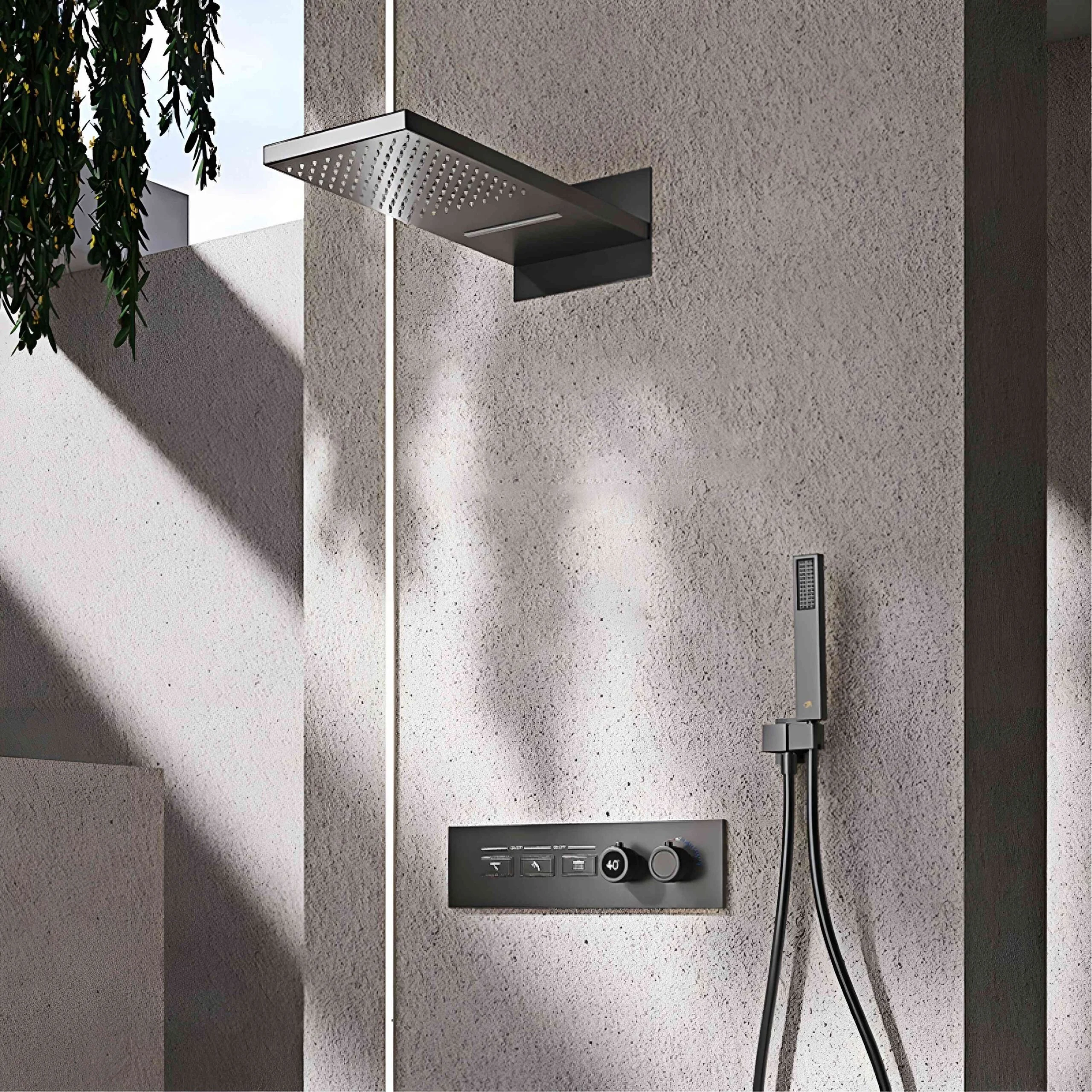 Luxury Black Brass Shower System with Dual Temperature Control