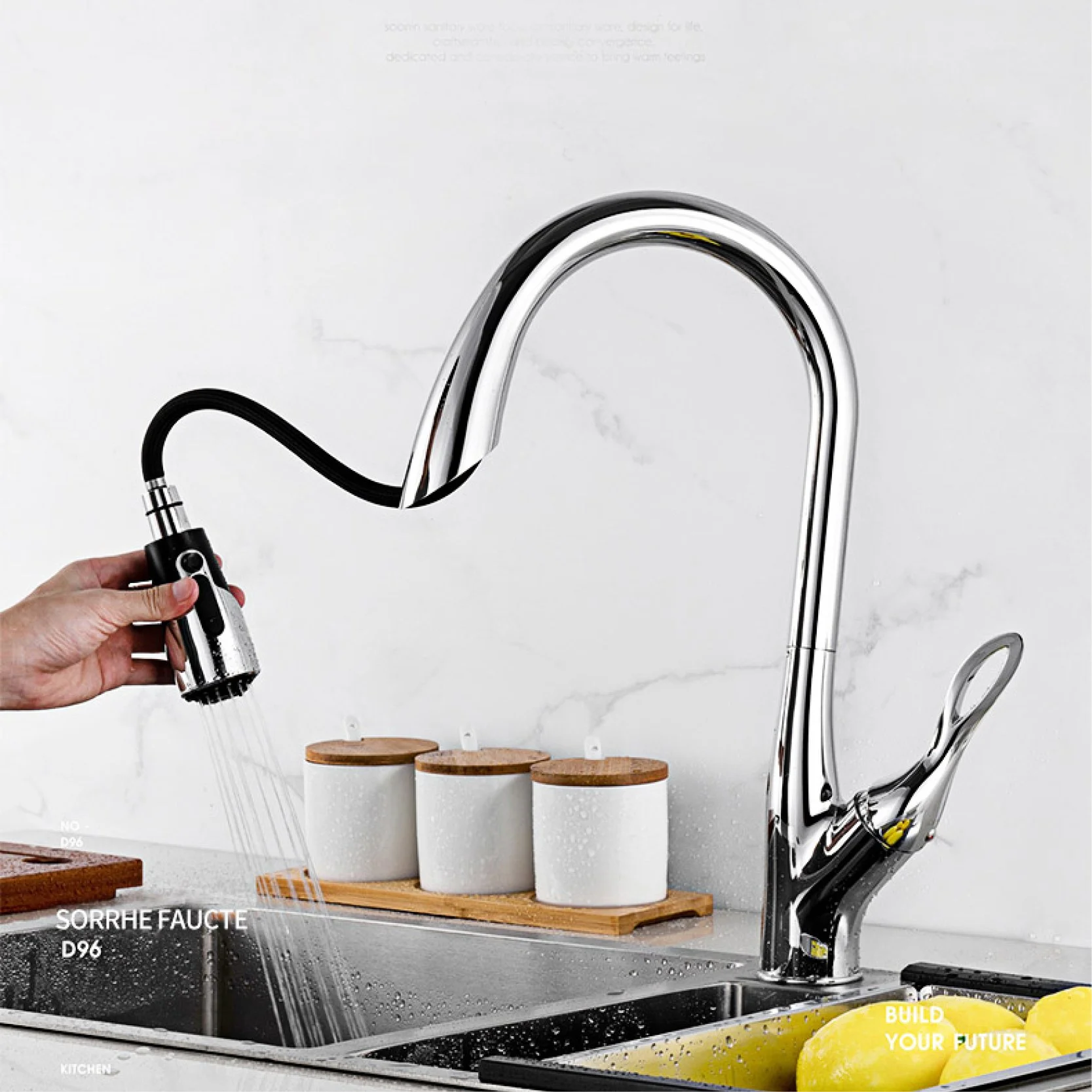 Luxury Gun Gray Brass Pull-Out Kitchen Faucet with Touch Control