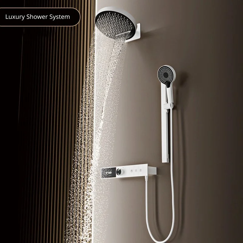Luxury Brass Brushed Gold Shower System with LED Digital Display