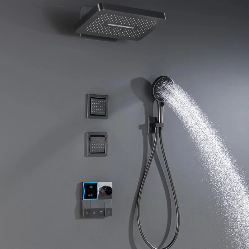 Luxury Brass White Shower System with LED Light and Digital Display