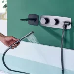 Luxury Gun Gray Wall-Mounted Waterfall Bathroom Faucet with Dual Control
