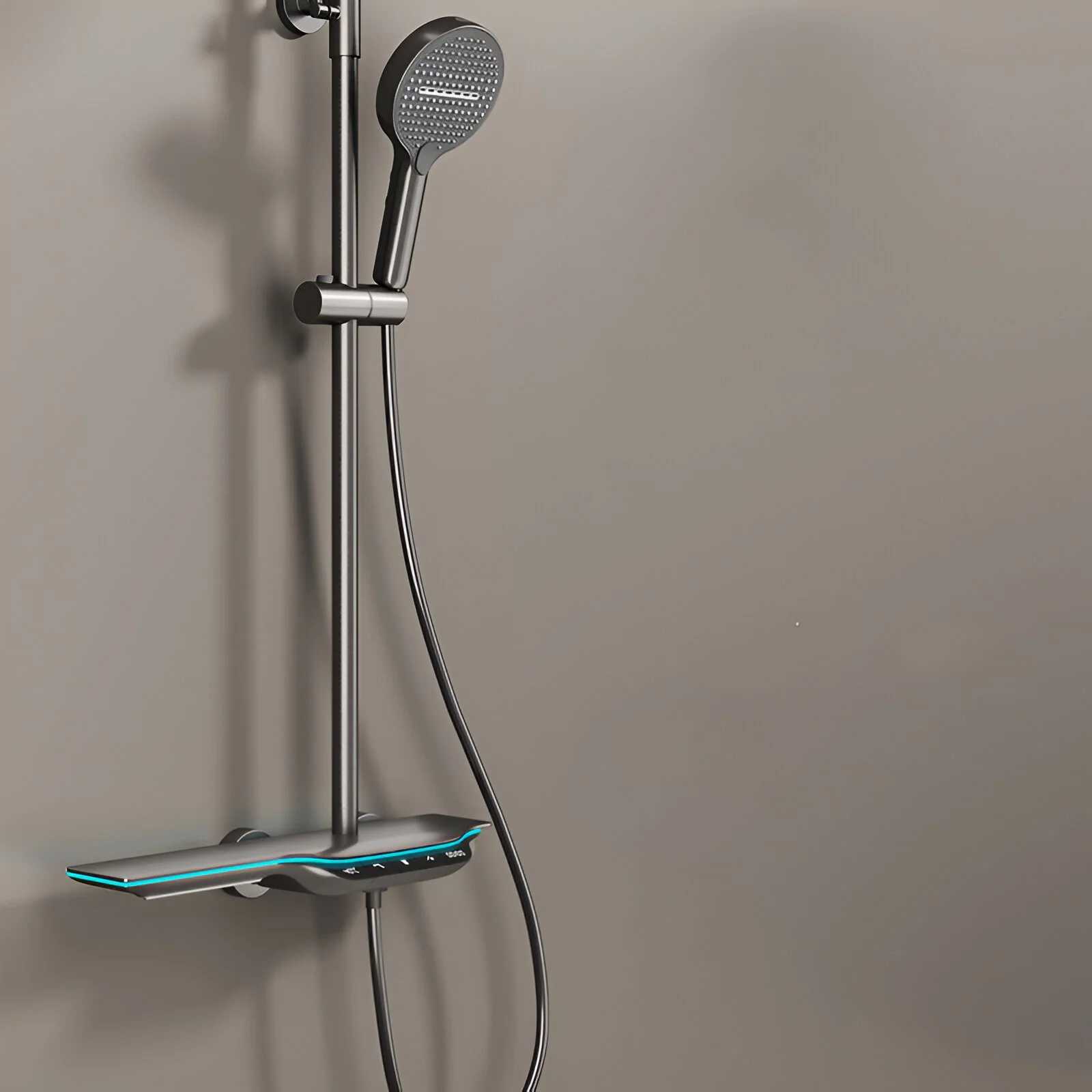 Luxury Gun Gray Brass Shower System with LED Display and Dual Control