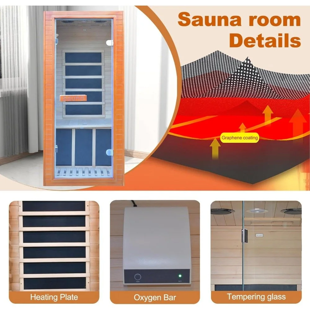 Home Sauna Far Infrared Mini Low-EMF Indoor Wooden Sauna with Bluetooth Player