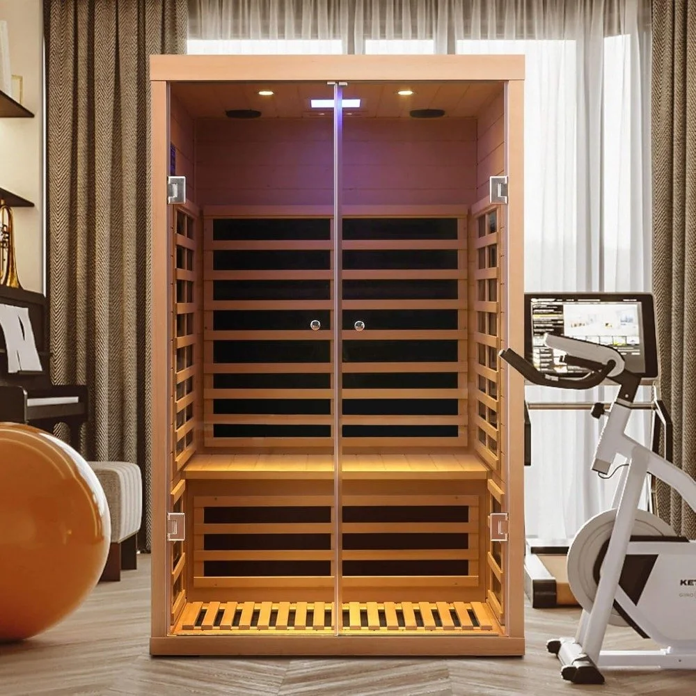 2-Person Infrared Sauna Room, Natural Canadian Hemlock Wood, 1780W Power