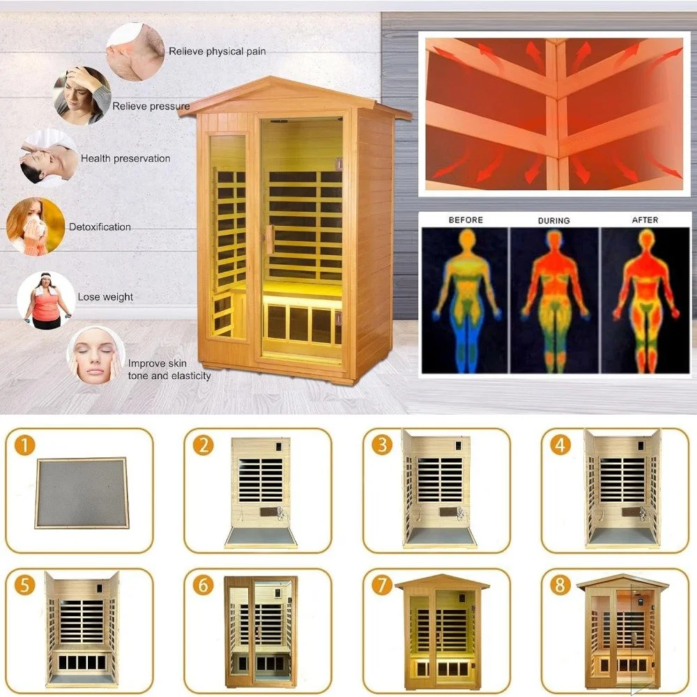 Outdoor 2-Person Far Infrared Sauna with Basswood Wood and Low EMF Heating Panels