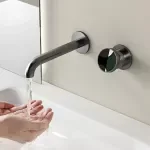 Gun Gray Brass Wall-Mounted Bathroom Faucet, Dual Control for Hot and Cold Water
