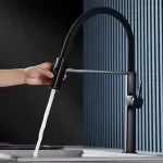 High-End Black Brass Kitchen Faucet with Magnetic Suction and Retractable Spout