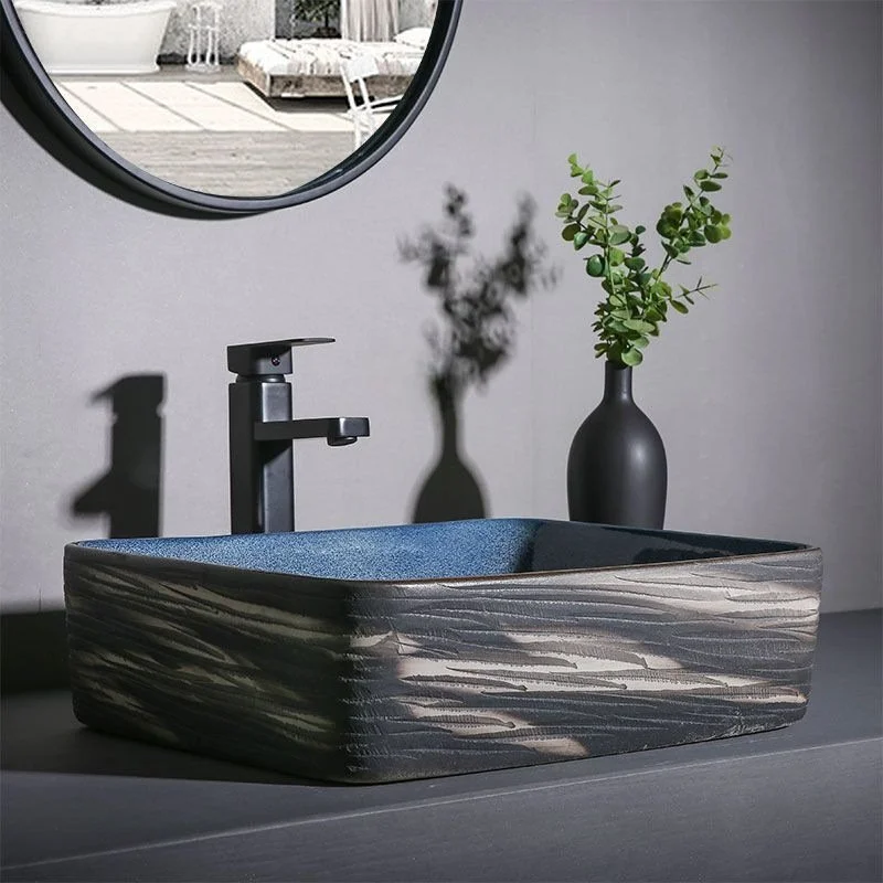 Ceramic Rectangular Vessel Sink with Blue Interior