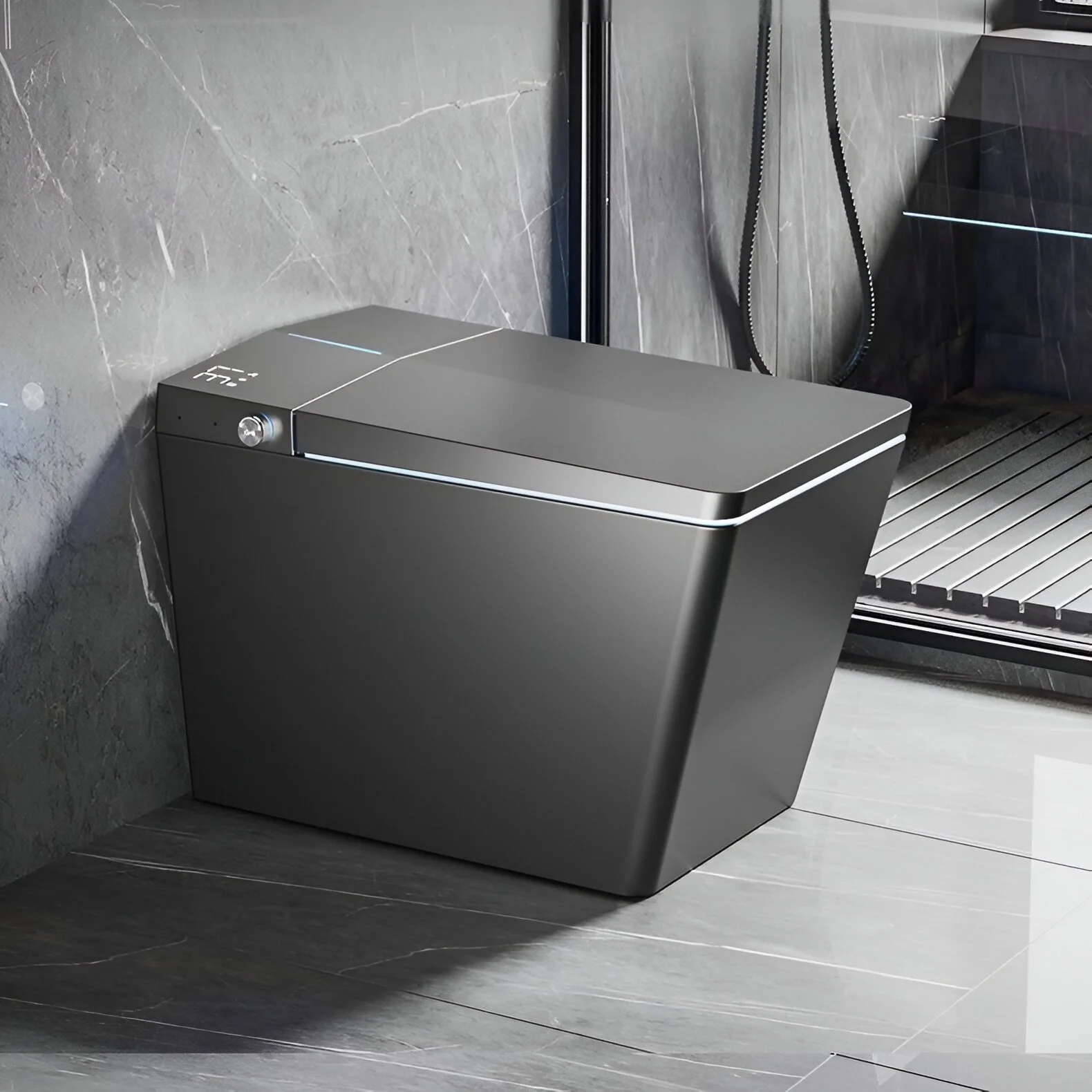 Modern Intelligent Square Black Smart Toilet with Automatic Bidet and Heated Seat
