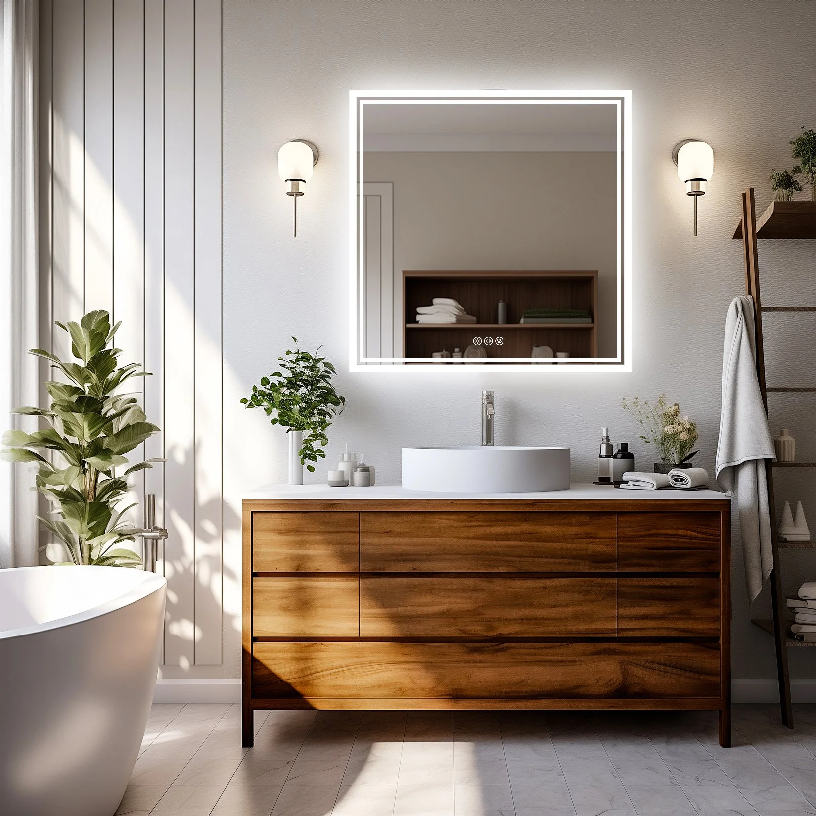 32 x 32 Inch LED Lighted Bathroom Vanity Mirror with Dimmable Anti-Fog Features