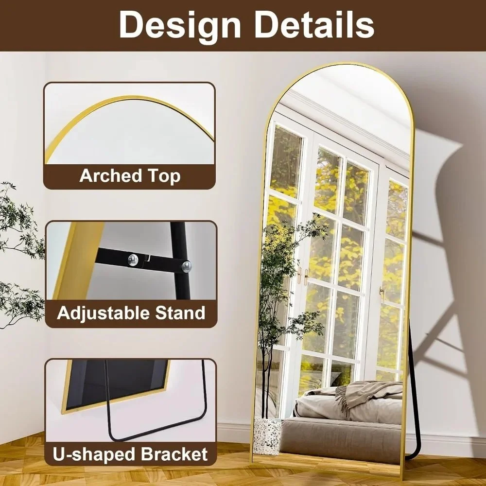 Large Arched Full Length Floor Mirror with Aluminum Alloy Frame and Nano Explosion-Proof Glass