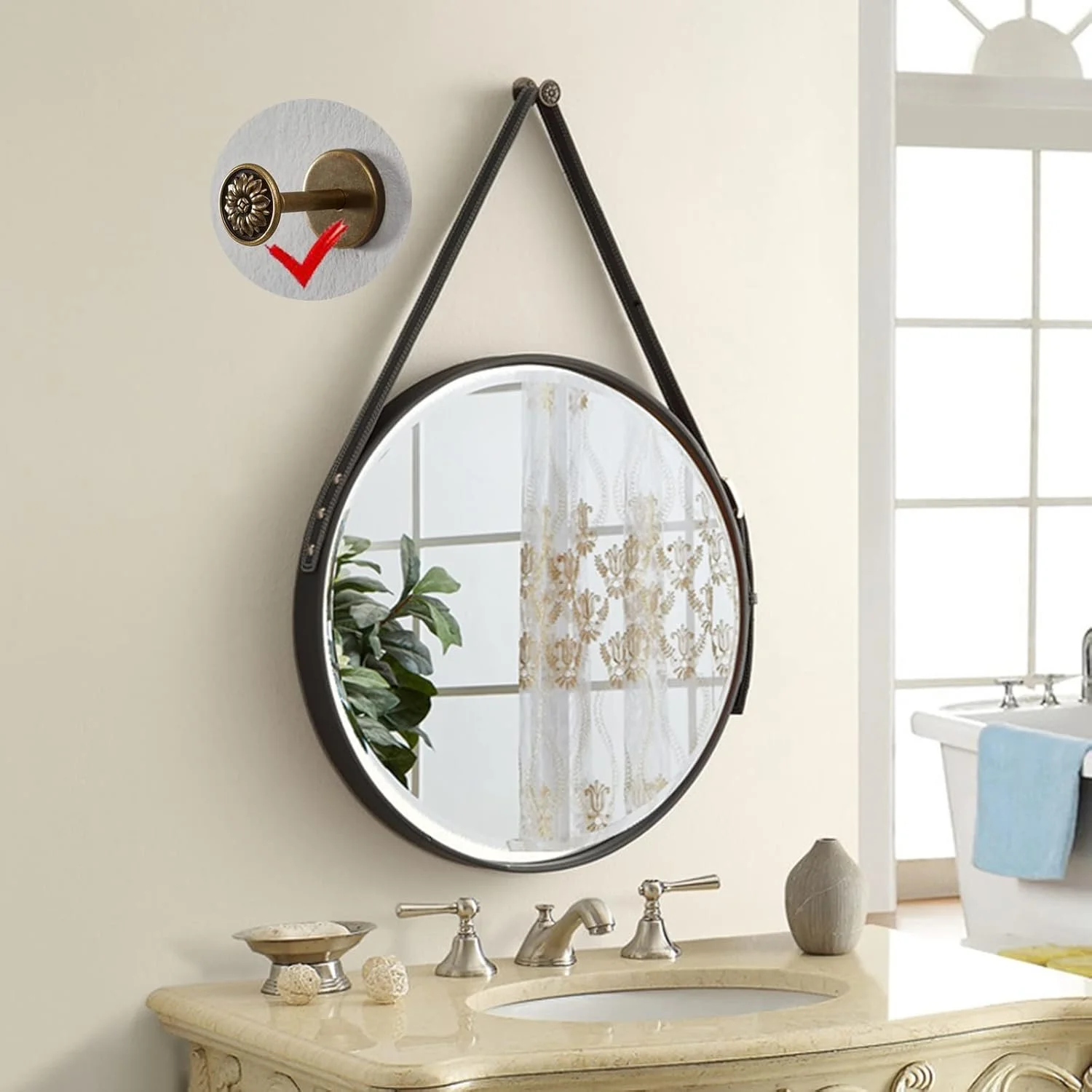 Round Decorative Wall Mirror for Living Room, Hallway, and Bathroom