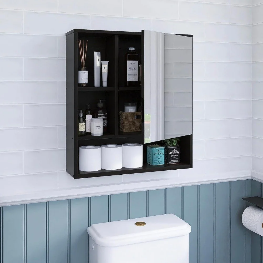 Wall-Mounted Bamboo Medicine Cabinet with Mirror and Adjustable Shelves