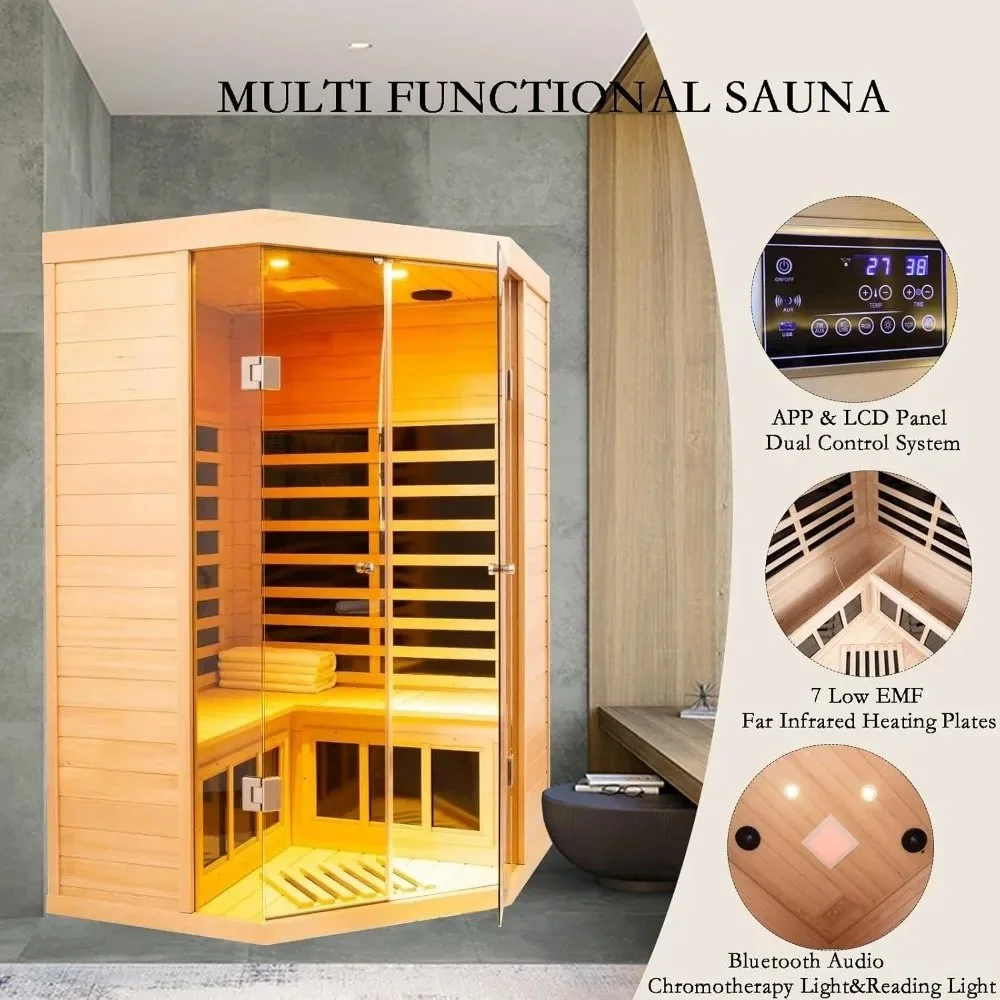 2-3 Person Low EMF FAR Infrared Sauna with Tempered Glass and App Control