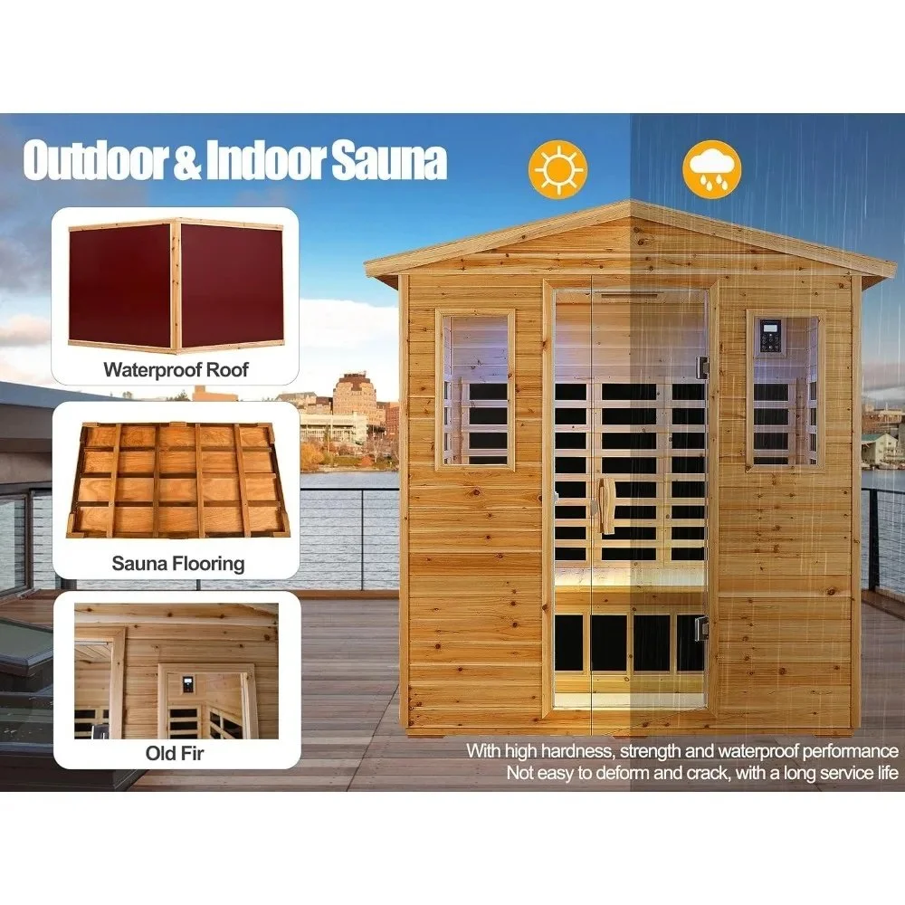 3-Person Outdoor Infrared Sauna with Red Light Therapy and Foldable Seat