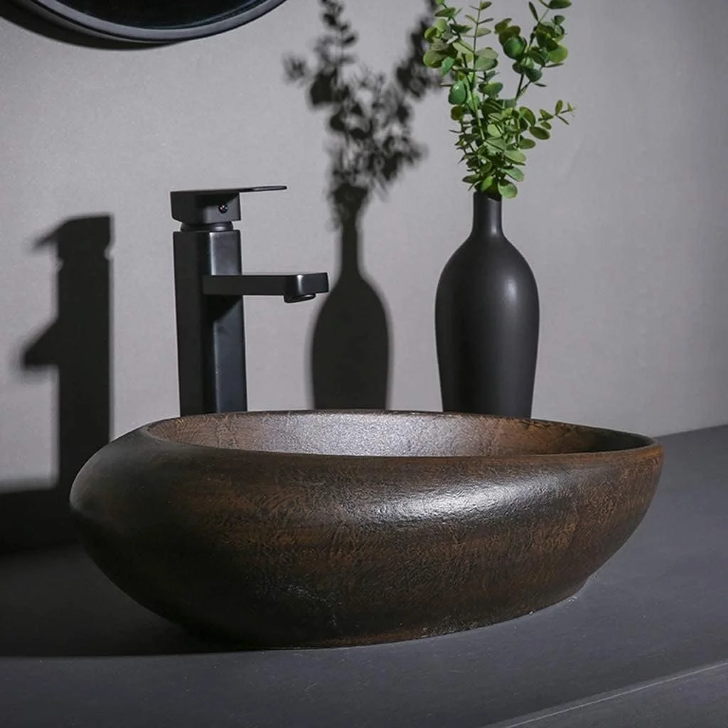 Brown Oval Ceramic Vessel Sink
