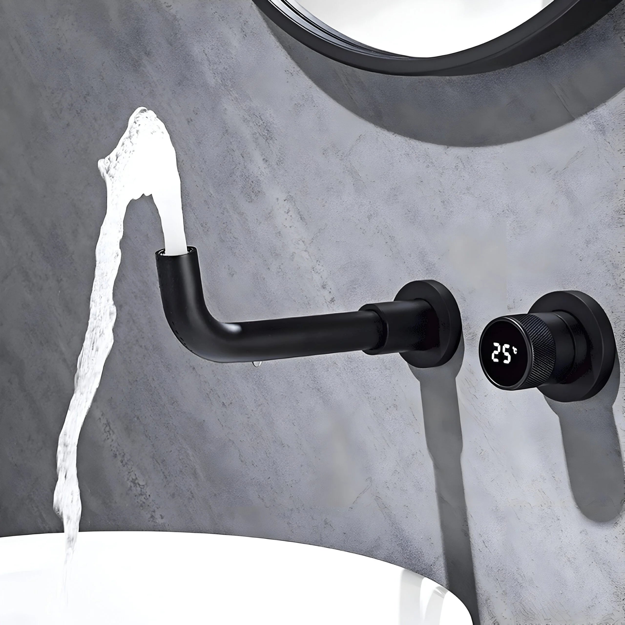 Black Brass Bathroom Faucet with Hidden Digital Display, Single Handle Dual Control