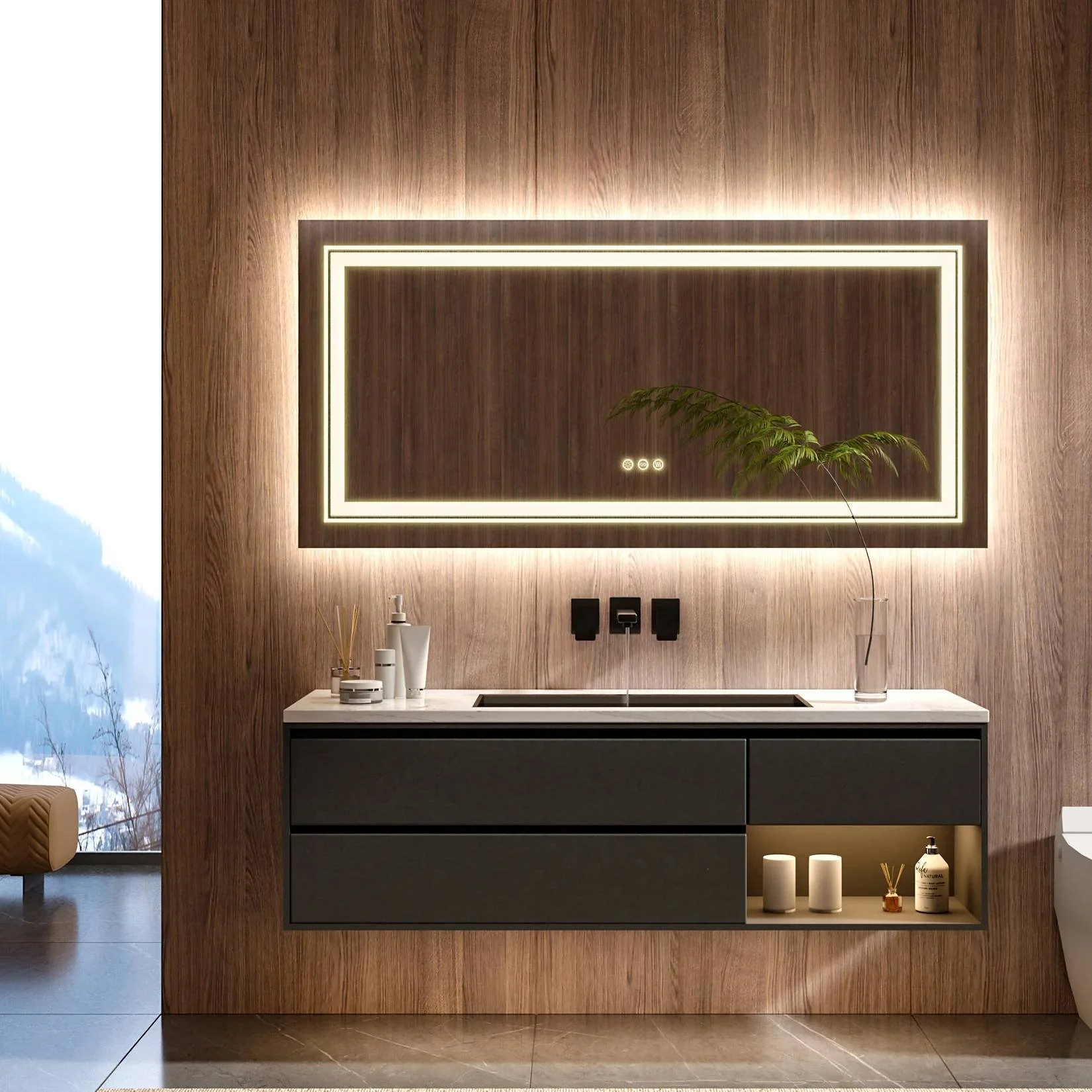 47x24 Inch LED Lighted Vanity Mirror with Backlit, Anti-Fog & Dimmable 3-Color Function