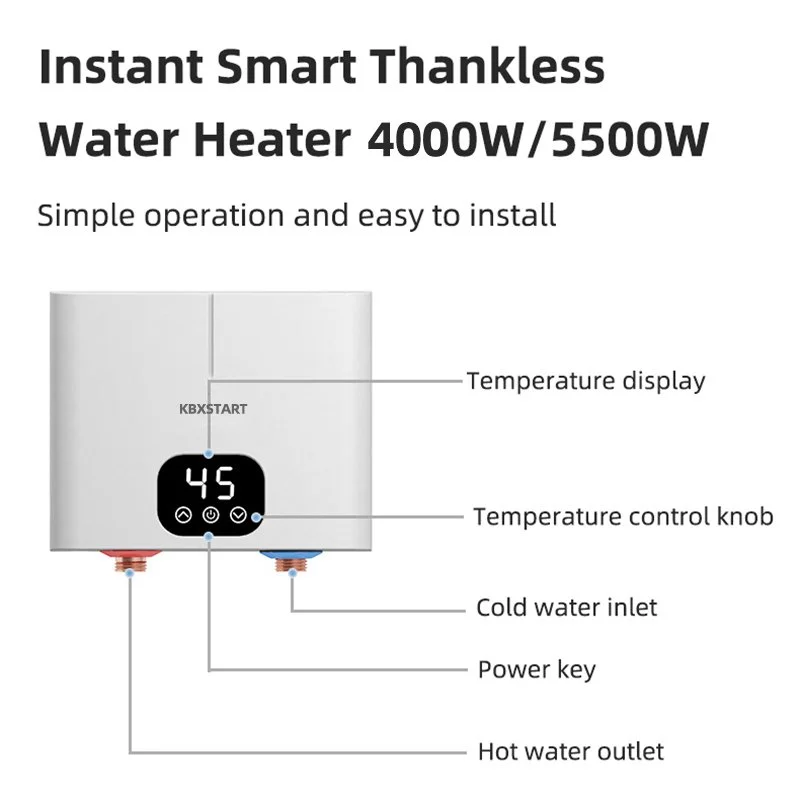 Instant Electric Tankless Water Heater with LCD Temperature Display