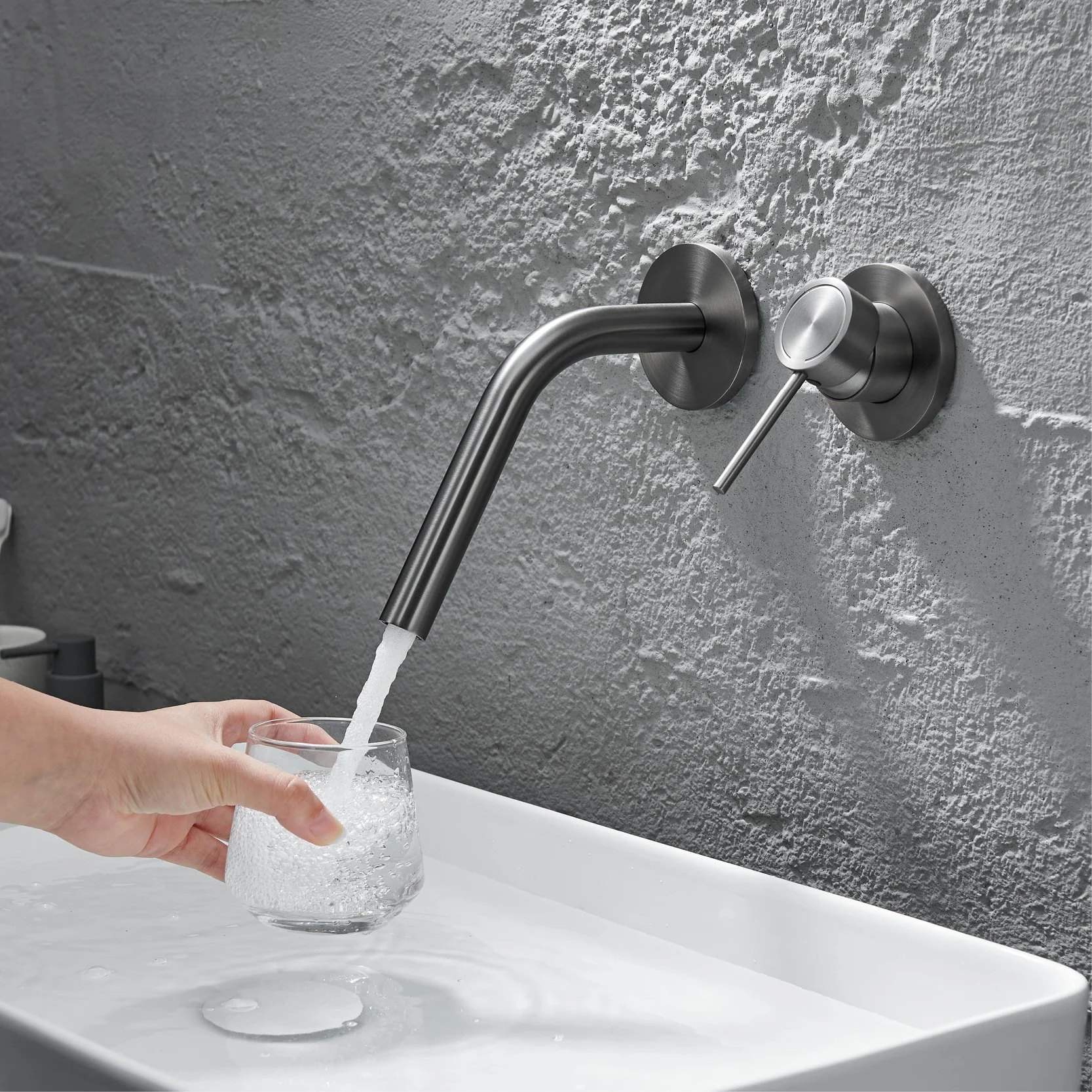 Luxury Brass Wall Mounted Bathroom Faucet with Embedded Single Handle Double Hole Mixer
