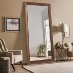 Rustic Farmhouse Full Length Mirror with Stand – 71" x 32" Large Wood Frame Floor Mirror