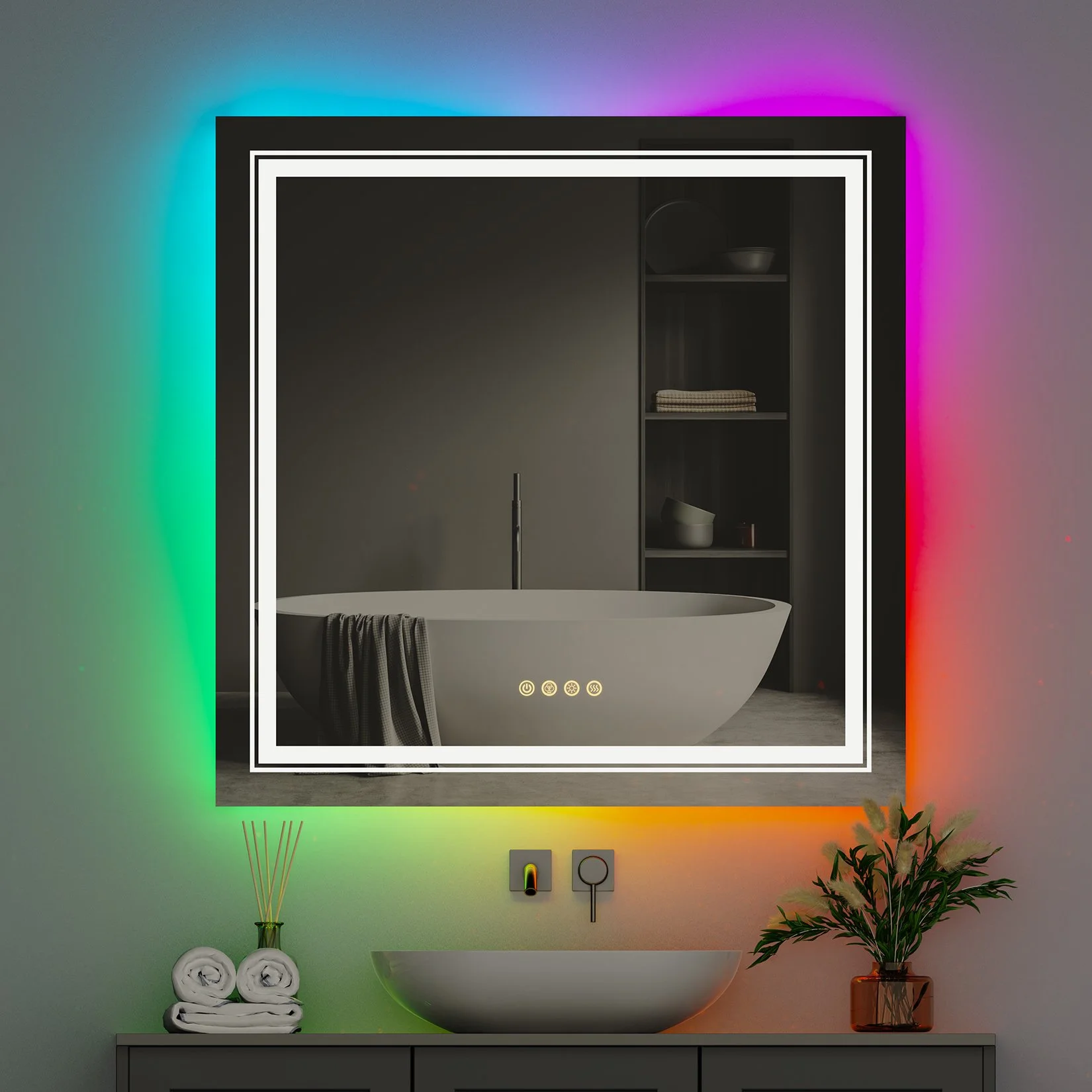RGB Backlit Front Lighted Vanity Mirror with Anti-Fog & Memory Touch Control