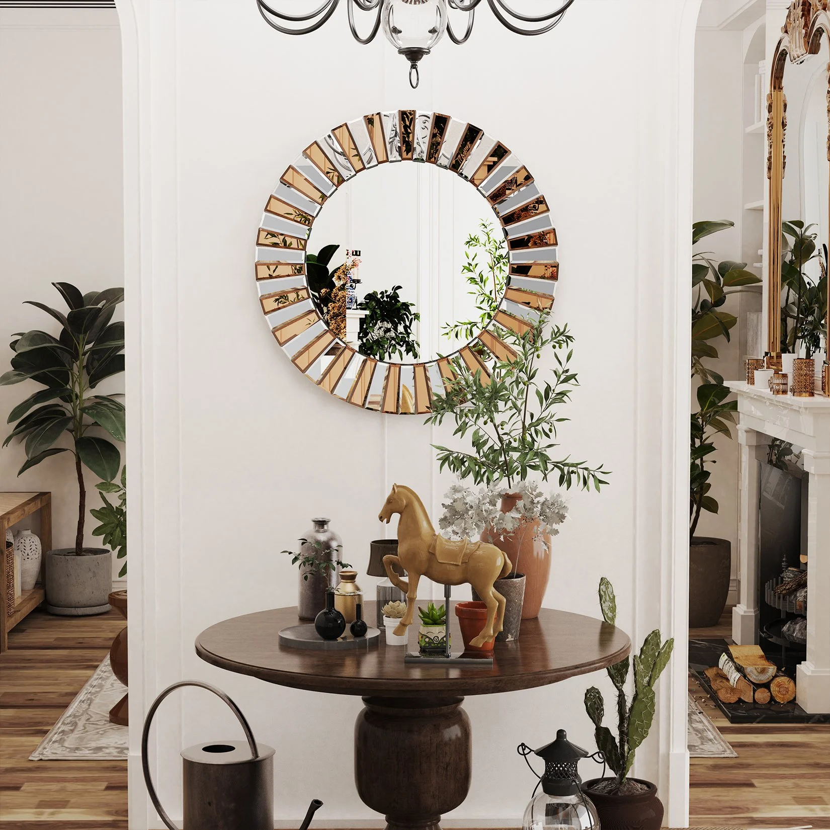 Sunburst Round Wall Mirror with Beveled Edge