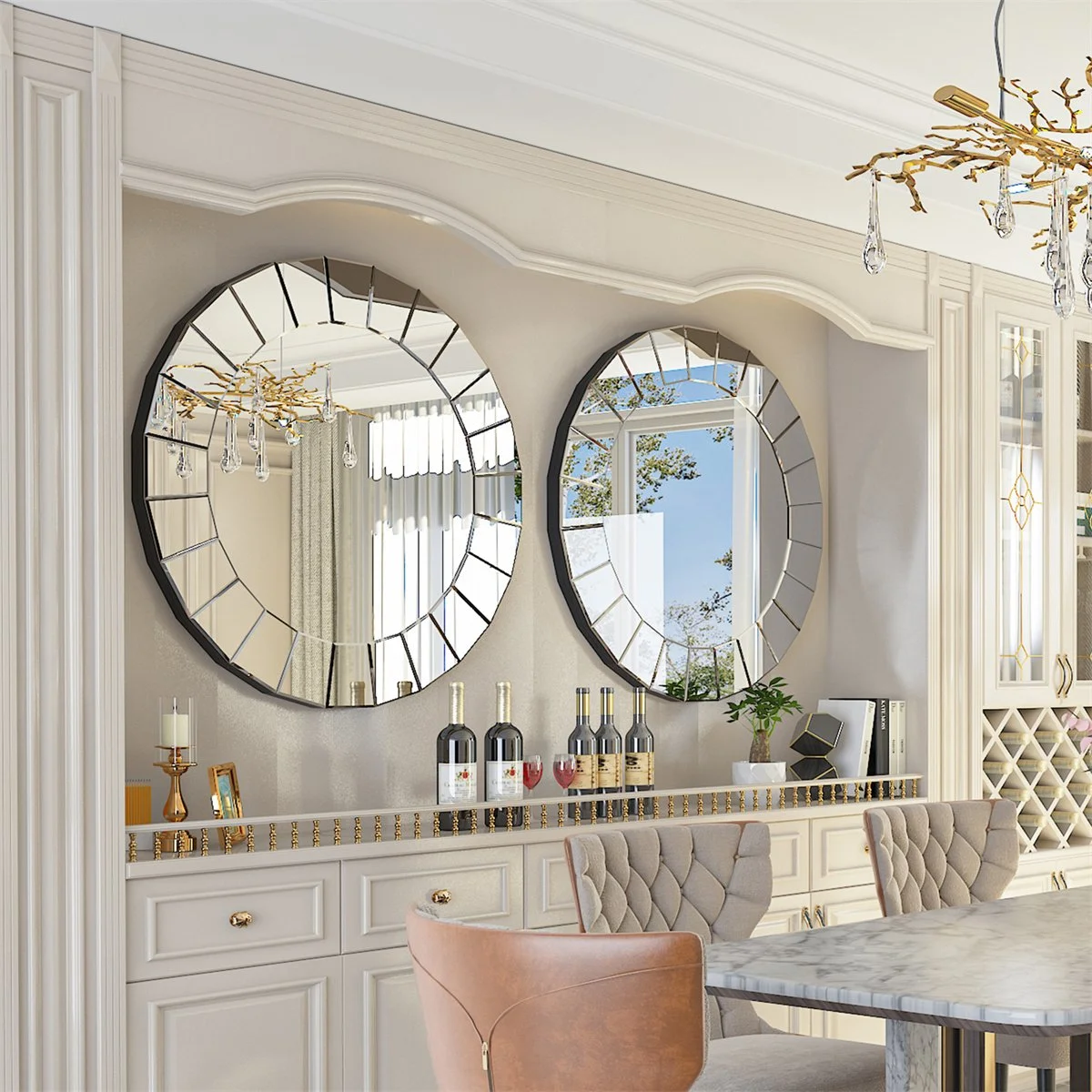 31.5" Round Ornate Decorative Wall Mirror