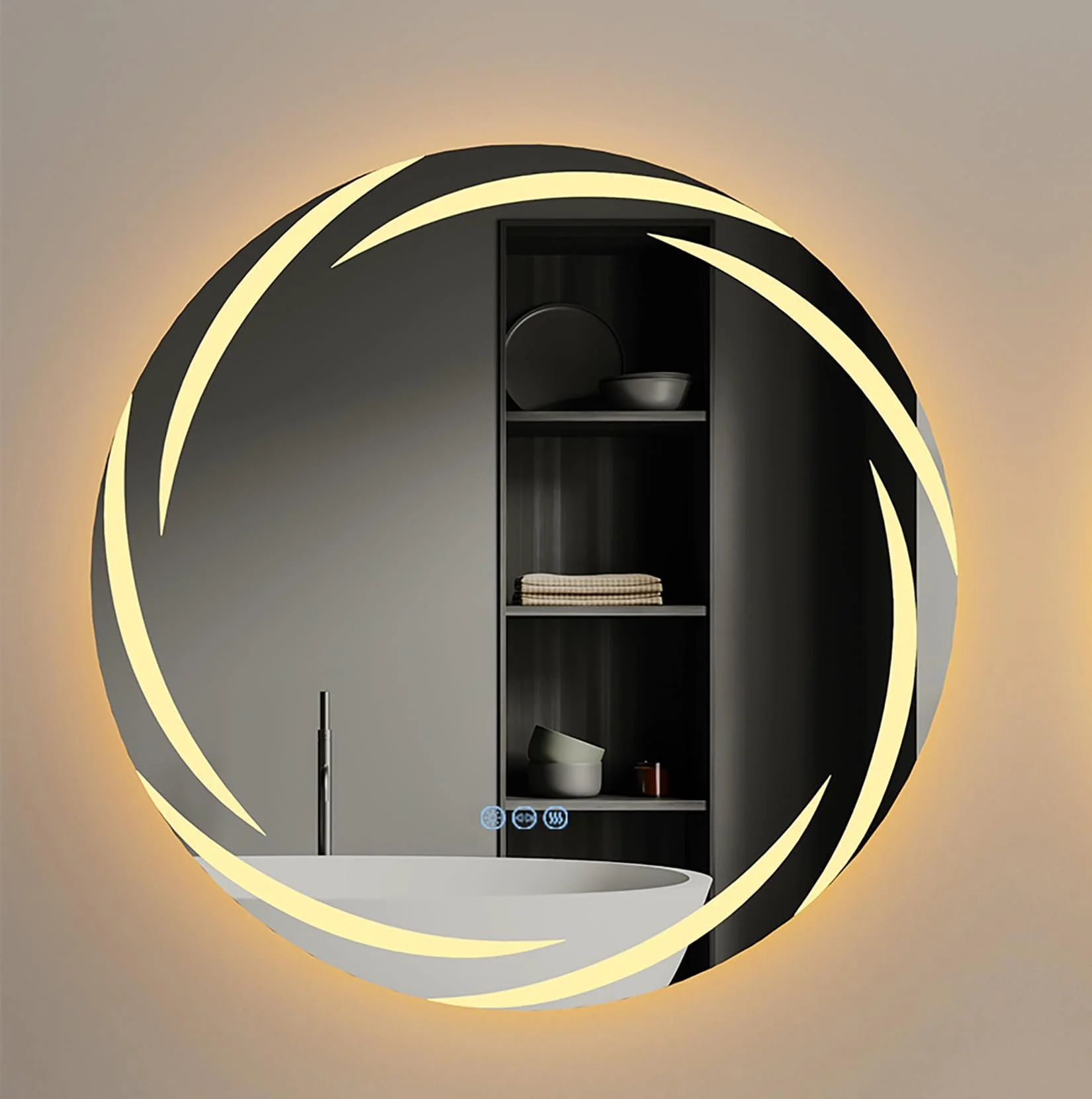 80cm Round LED Bathroom Mirror with Backlight & Touch Control