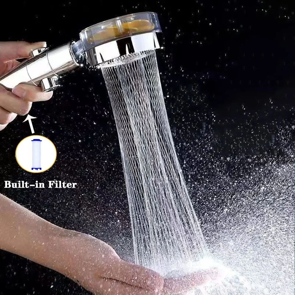 High Pressure 360° Rotating Shower Head with Turbo Fan & Stop Button