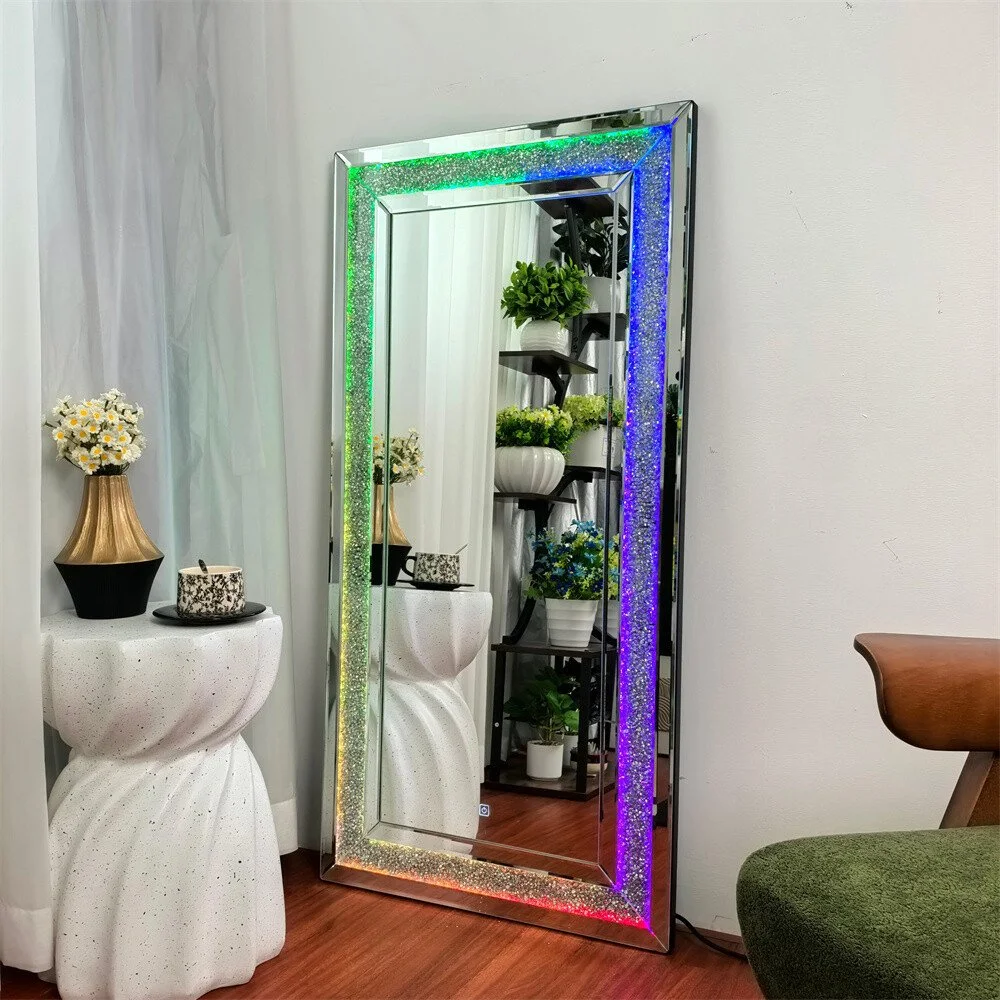 Dimmable Full Length Sparkle Crush Mirror - Stylish Wall Mounted Decor