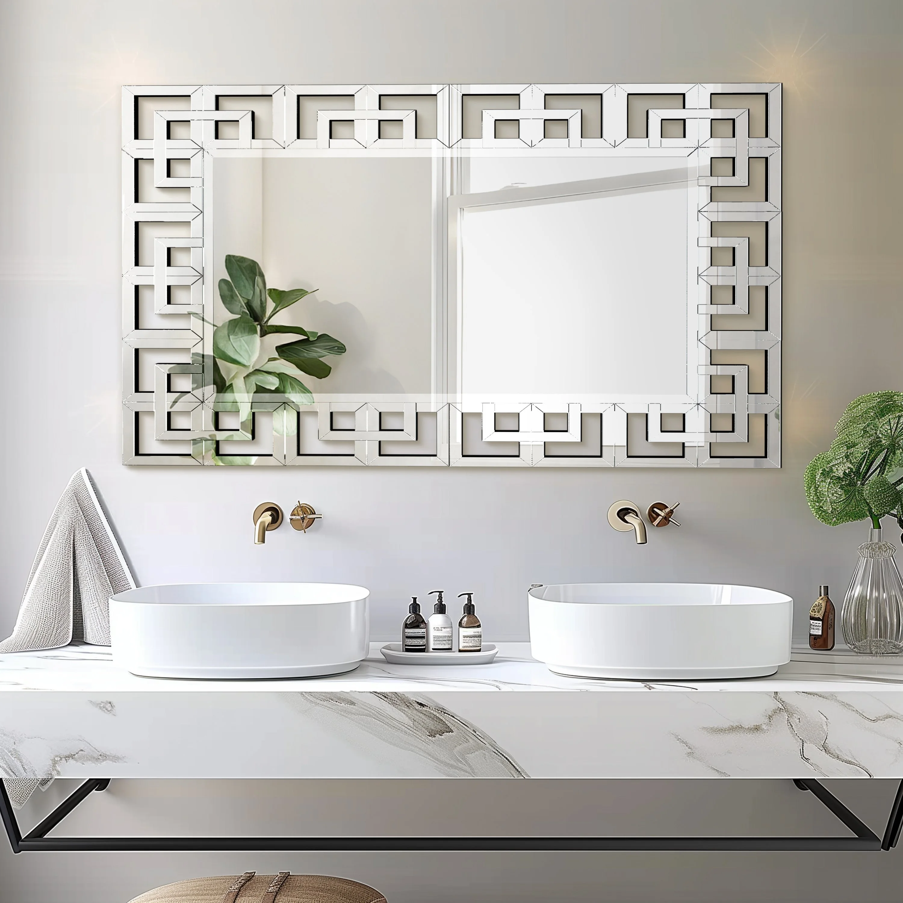 120CM Rectangle Silver Venetian Art Mirror - Elegant Wall Accent Decor
