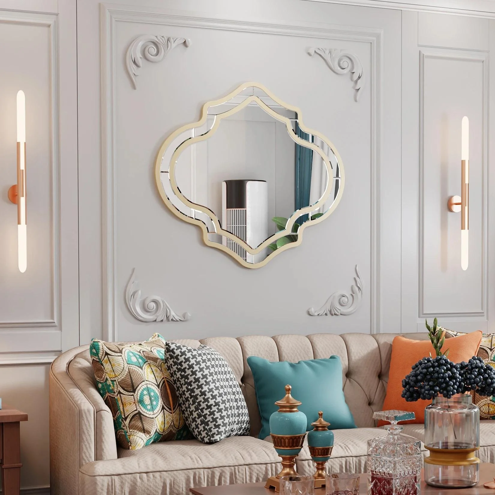 Gold Decorative Wall Mirror with Beveled Glass