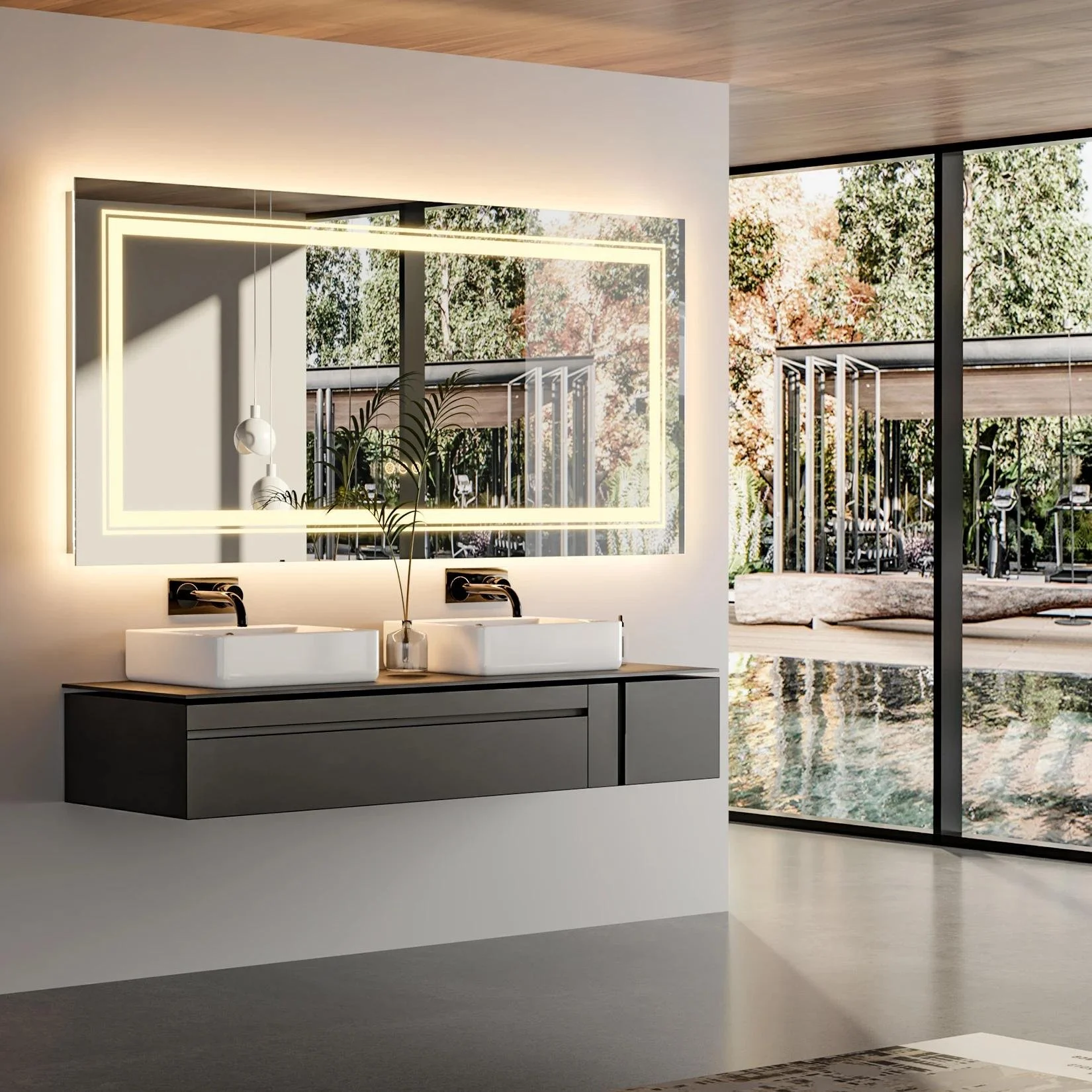 LED Bathroom Mirror 40"x24" with Front & Backlit, Dimmable, Anti-Fog
