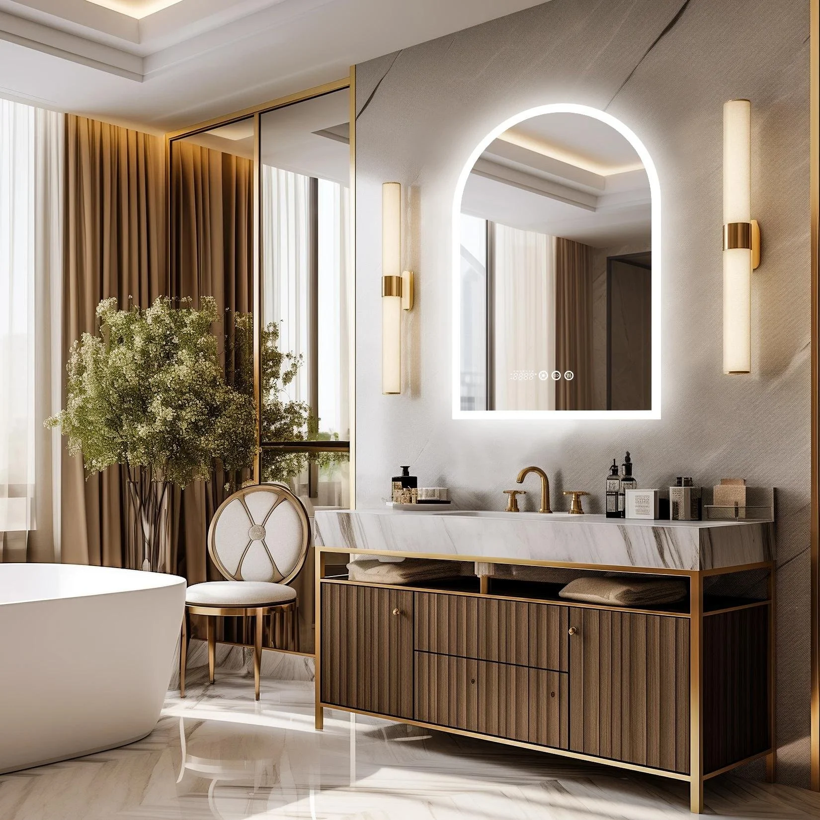 Arched LED Bathroom Mirror with Lights, Touch Sensor & Smart Display