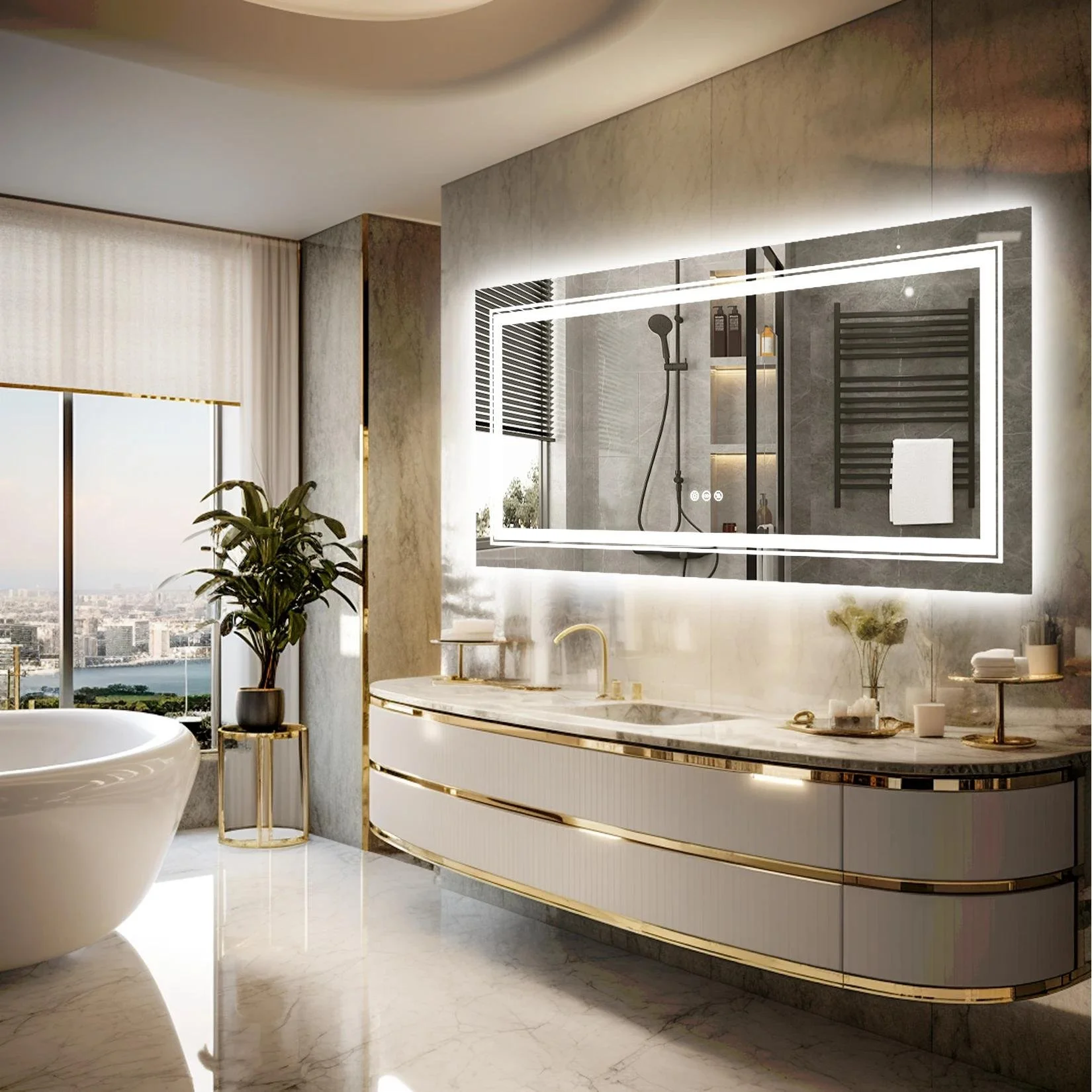 Large LED Bathroom Mirror with Lights, Dimmable Backlit & Front Lighted Vanity