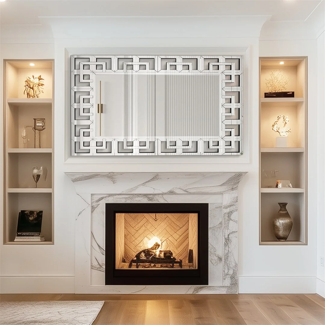 Silver Rectangular Wall Mirror with Beveled Glass – Modern Decorative Accent