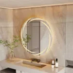 LED Round Bathroom Mirror with Whirlwind Pattern – Dimmable, Anti-Fog & Memory Function
