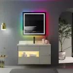 Illuminated LED Bathroom Mirror 31.5x31.5in Square Wall Mirror with RGB Backlit & Anti-Fog