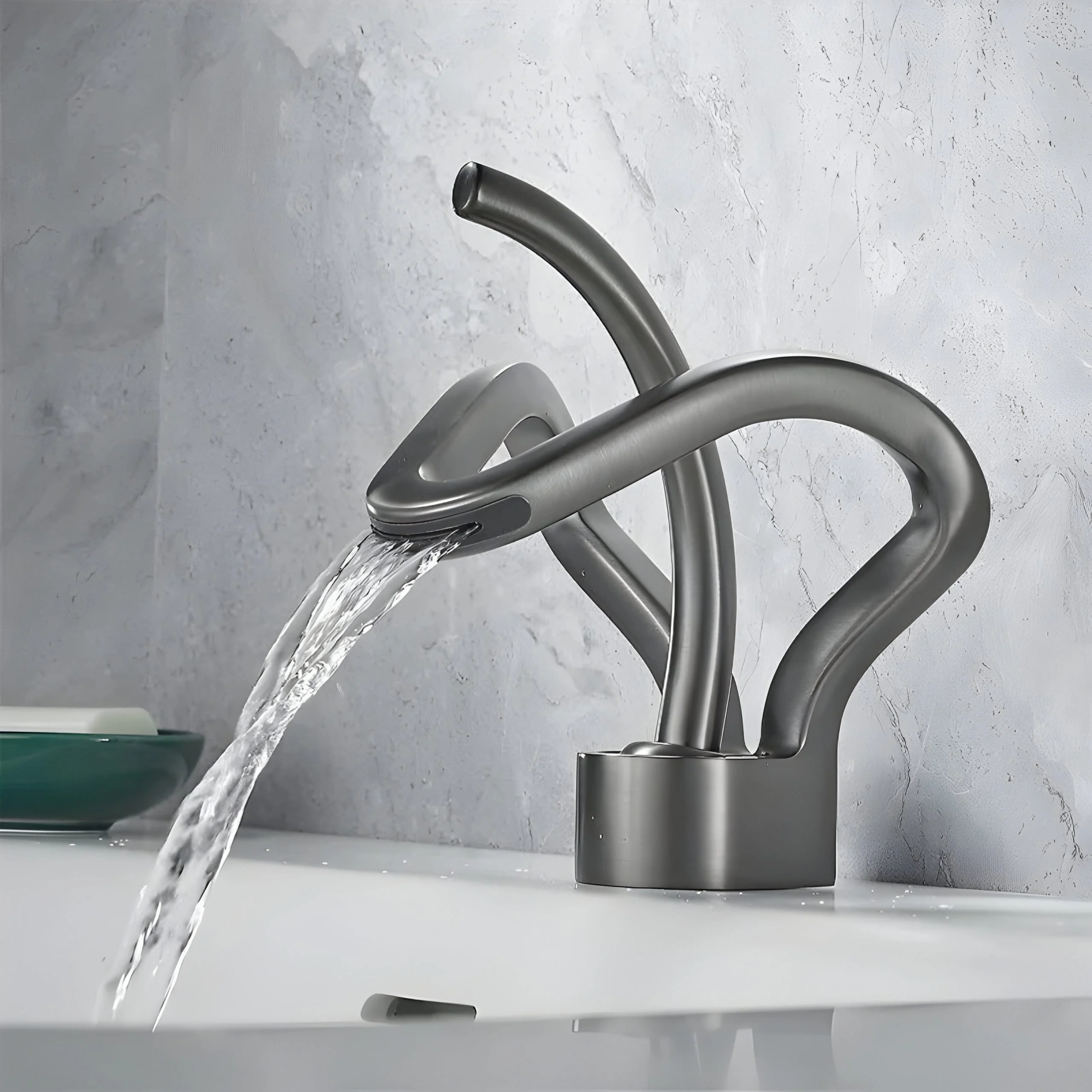 Gray & Gold Waterfall Bathroom Faucet – Modern Brass Basin Mixer Tap