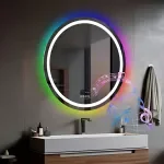 Round LED Bathroom Mirror 31.5"x31.5" with Bluetooth, Anti-Fog & RGB Backlight