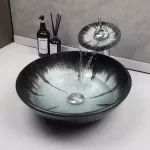 Stylish Round Tempered Glass Bathroom Sink with Chrome Faucet Set