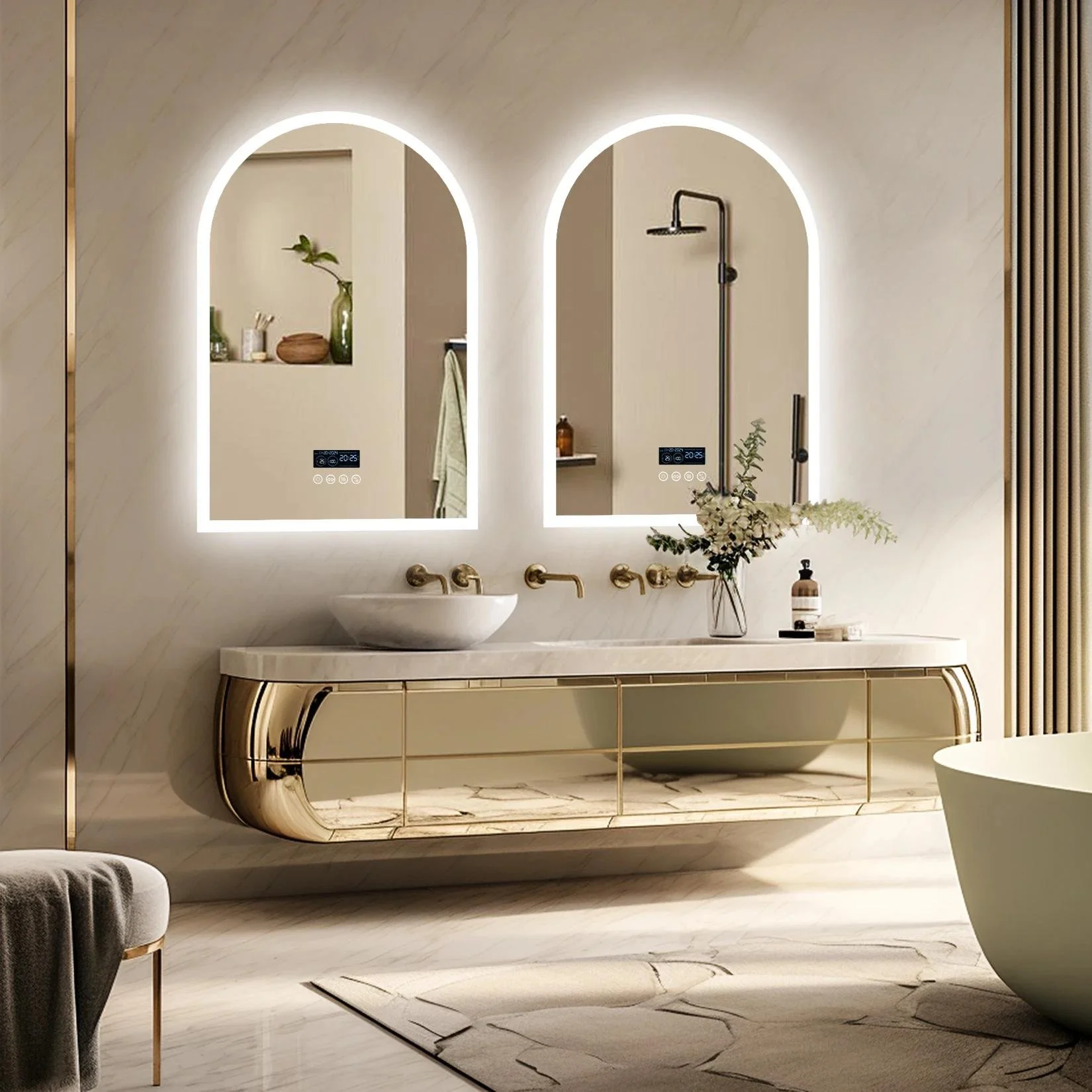 Arched LED Backlit Bluetooth Bathroom Mirror with Dimmable Fogless Light