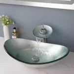 Elegant Oval Glass Sink and Waterfall Faucet Set - Stylish Bathroom Upgrade
