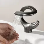 Modern Waterfall Basin Faucet – Gun Gray Brass Bathroom Tap