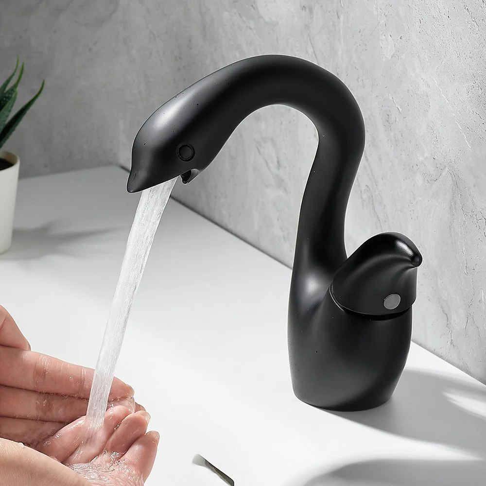 Swan Spout Modern Single Handle Bathroom Faucet with Hot & Cold Mixer
