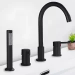 Gold Bathtub Faucet Set with Handheld Shower - Deck Mount