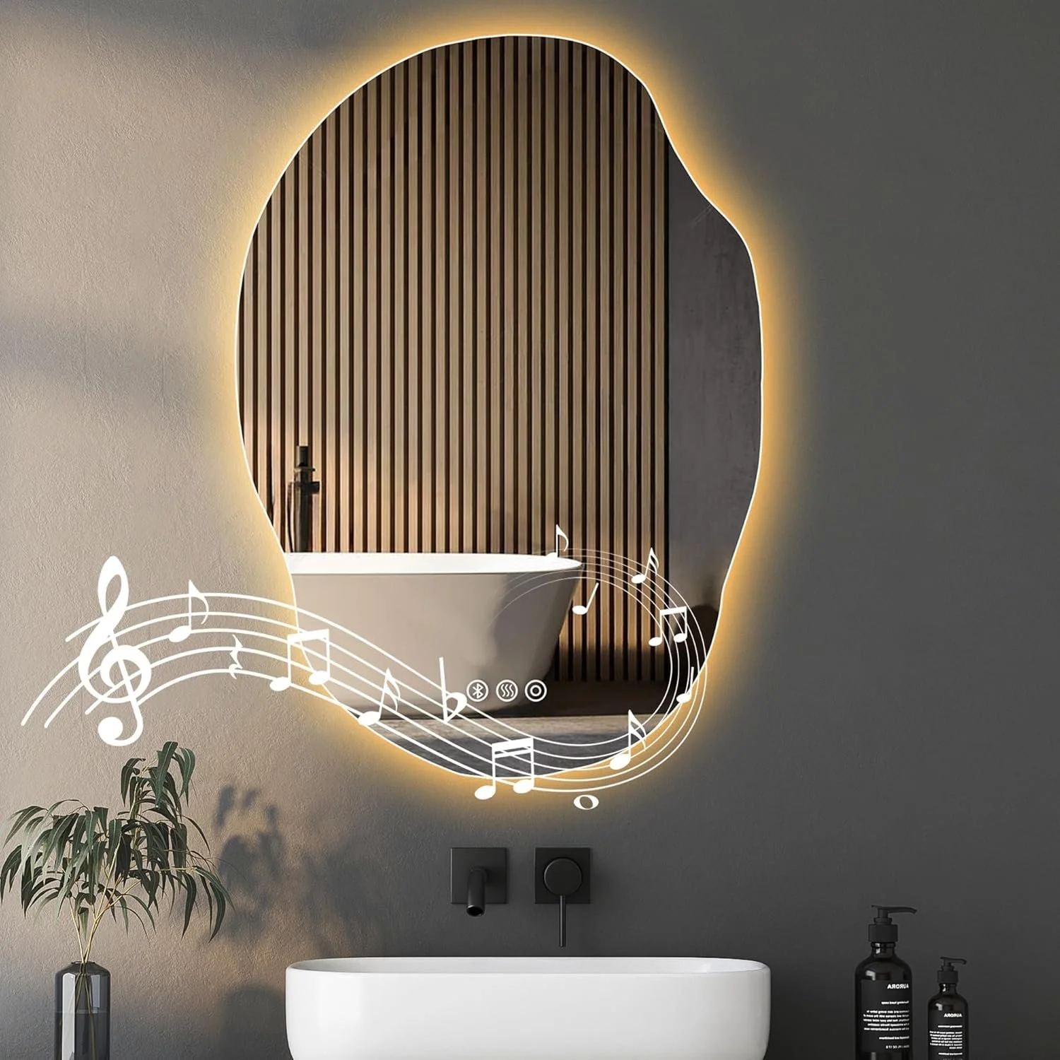 25x35 Inch LED Bathroom Mirror with Bluetooth Speaker & Anti-Fog Function